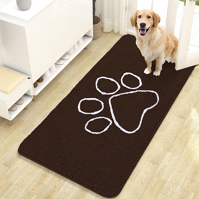 OLANLY Door Mat for Muddy Dog Paws 47x24, Ultra Absorbent Chenille Mud Doormat by OLANLY