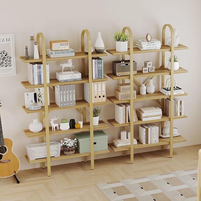 Wide Bookshelf Arched Bookcase, Industrial 5 Tier 72" Tall Freestanding Heavy - Image 8