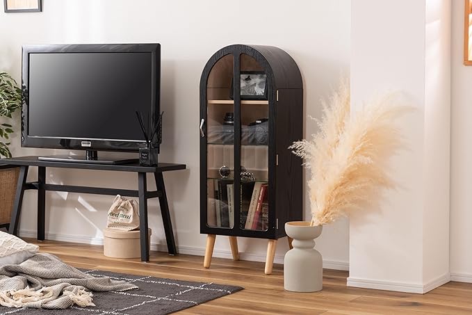 PaletteLife Arched Figurine-Case 4 Tier Collection Shelf, Oak Wood Grain - Image 2