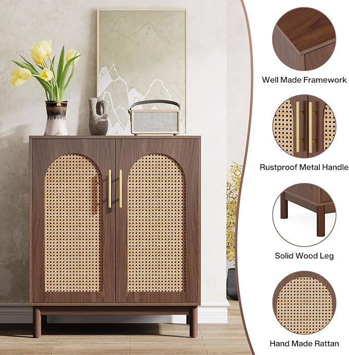 Tribesigns Set of 2 Rattan Sideboard Buffet Cabinet - Image 8