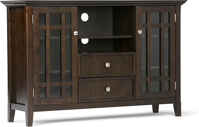SIMPLIHOME Bedford SOLID WOOD 53 Inch Wide Transitional TV Media Stand in Dark by SimpliHome