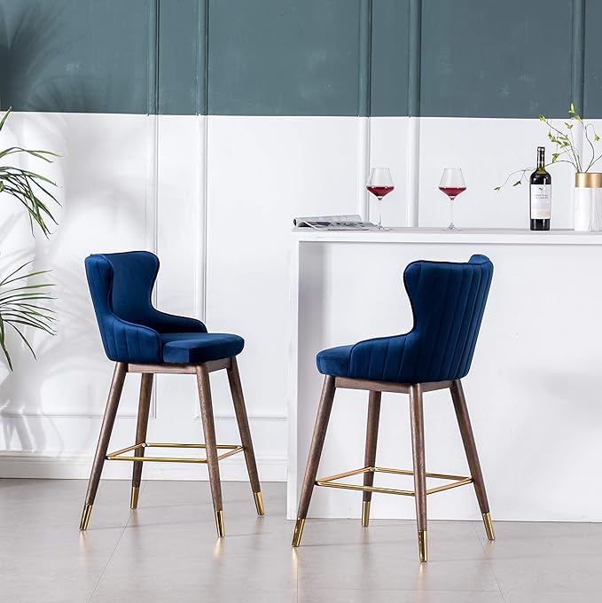 Roundhill Furniture Leland Fabric Upholstered Counter Height Wingback Stools - Image 2
