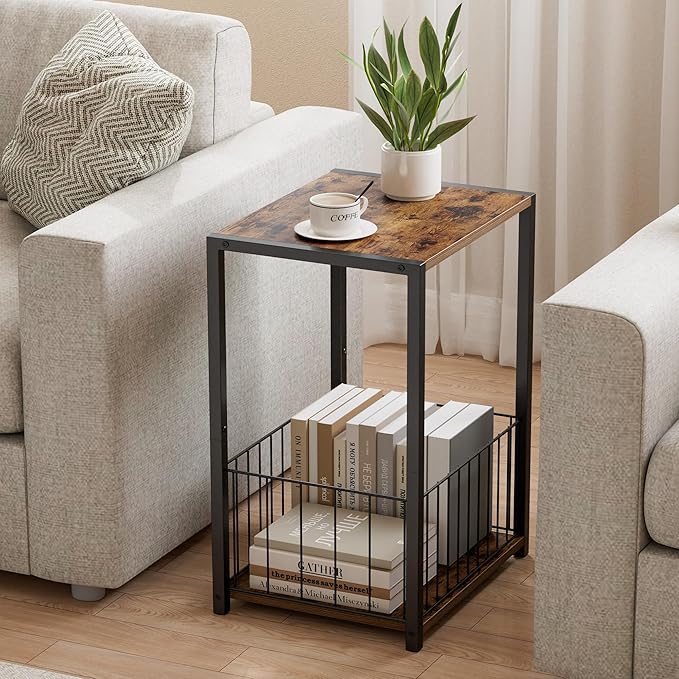 Side Table with Magazine Holder, Record Player Stand with LP Shelf, End Table - Image 9