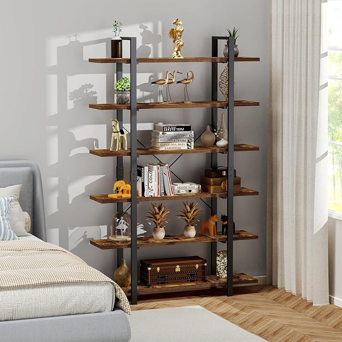 FRAPOW Bookshelf, 6 Tier Book Shelf 83Inch Tall Bookcase, Industrial Large - Image 4