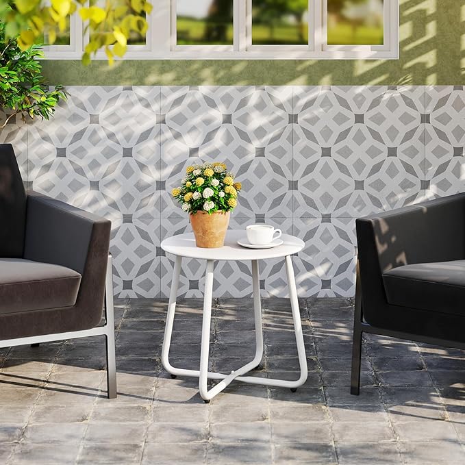 HollyHOME Round Metal Side Table, Rust-Resistant Patio Small Plant Stand - Image 6