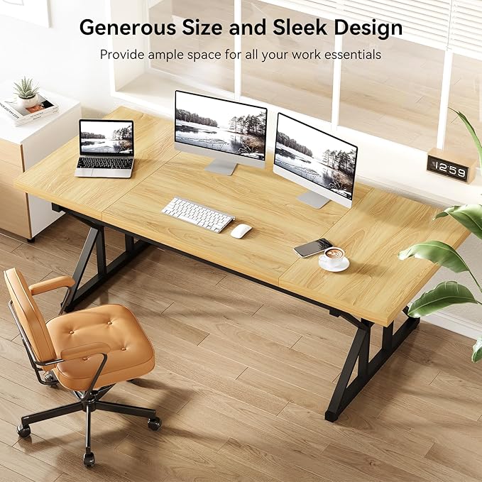 LITTLE TREE 70.8-Inch Large Executive Desk, Modern Computer Office Desk - Image 7