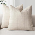 Foindtower Set of 2 Decorative Linen Check Throw Pillow Covers Neutral by Foindtower