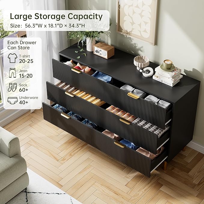 GarveeHome Black Dresser, Modern 6 Drawer Dresser - Image 5