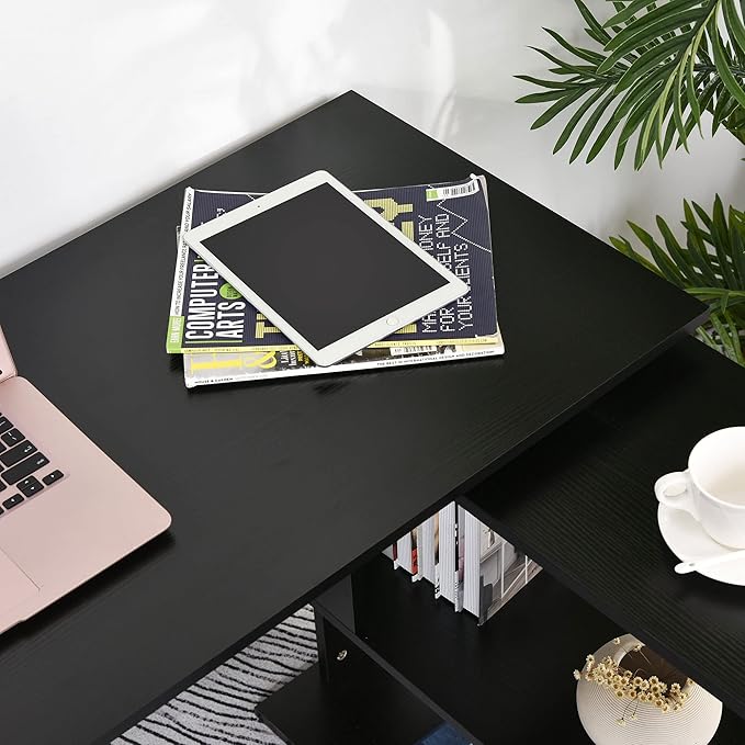 HOMCOM L Shaped Desk, Corner Computer Desk, 360 Degree Rotating Home Office Desk - Image 9