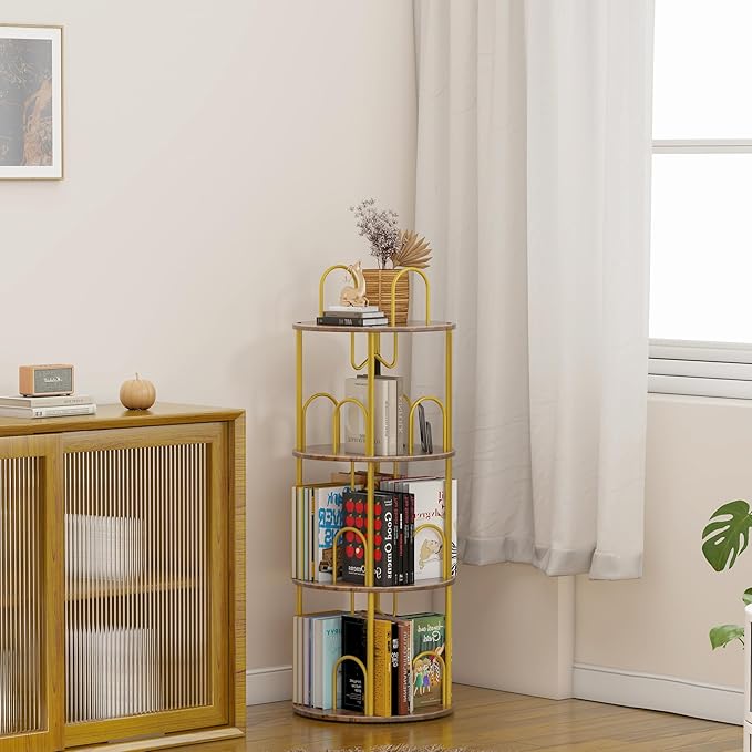 3 Tier Rotating Bookshelf, 360° Spinning Bookshelf Tower, Round Narrow Space - Image 6