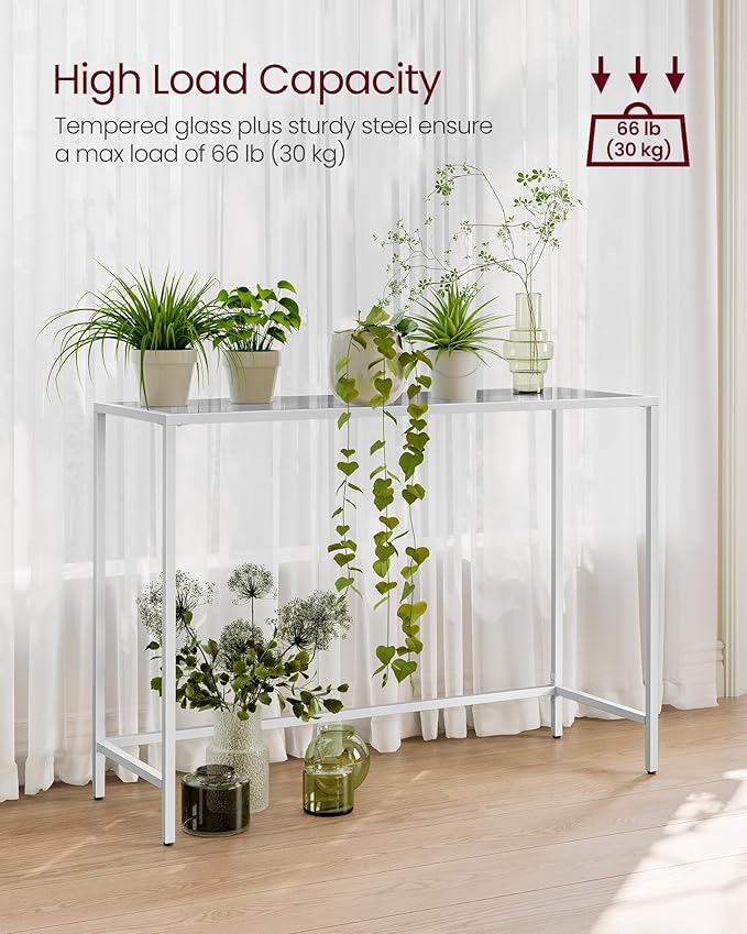 VASAGLE Entryway Table, Console Table, Tempered Glass Tabletop, Modern Sofa - Image 5