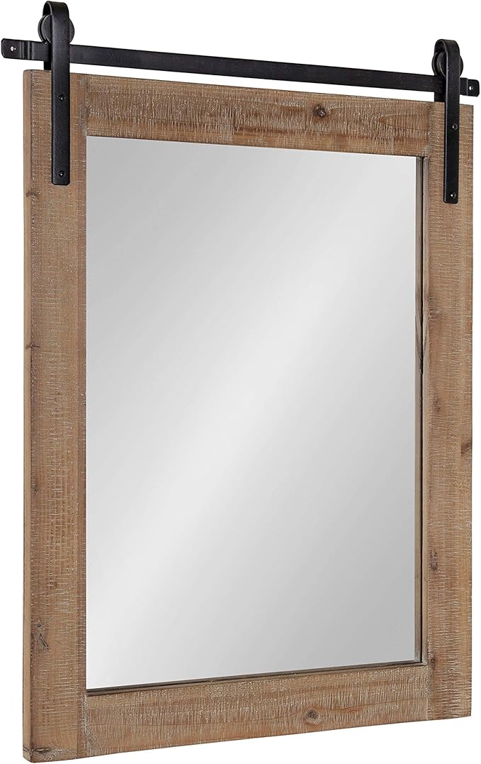 Kate and Laurel Cates Rustic Wall Mirror, Farmhouse Barn Door-Inspired Wall by KateandLaurel