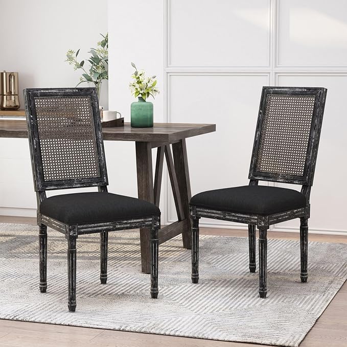 Merax Upholstered Solid Wood Dining Chairs Set of 2, French Country Style - Image 4
