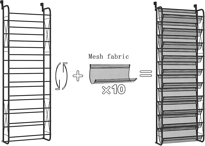 JSB 10 Tier Shoe rack Mesh fabric Over The Door Shoe Organizer X-structure - Image 7
