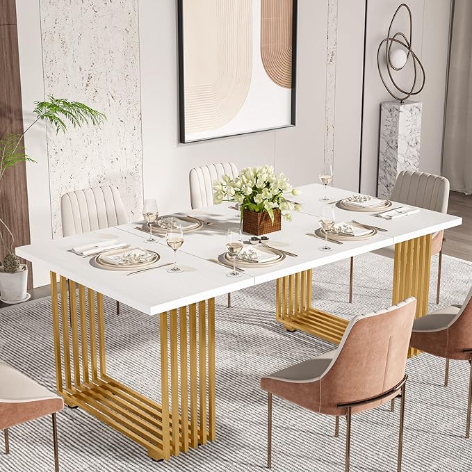 Tribesigns Modern Dining Table for 6-8 People, 70.8 Inches Long White Room - Image 3