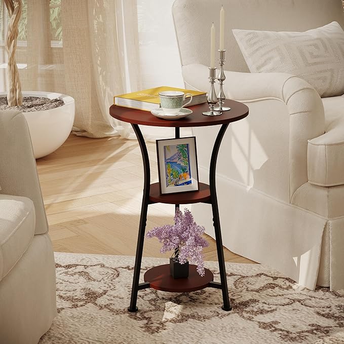 Dulcii Round Side Table for Narrow and Small Spaces, 3 Tier Small Round End - Image 2