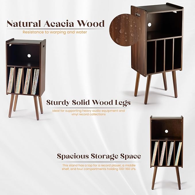 Wooden LP Record Player Stand, 3-Tier Turntable Stand Cabinet Holds up to 100 - Image 4