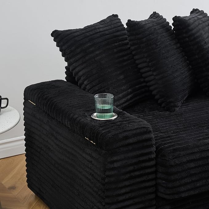 KEIKI 114" Corduroy Sofa with Cup Holders & Storage, L Shaped Sleeper Cloud - Image 4