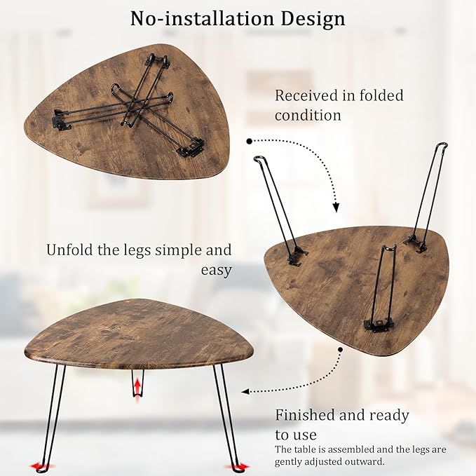 Folding Coffee Table Triangle Designs Oval Coffee Tables Mid Century Wooden - Image 7