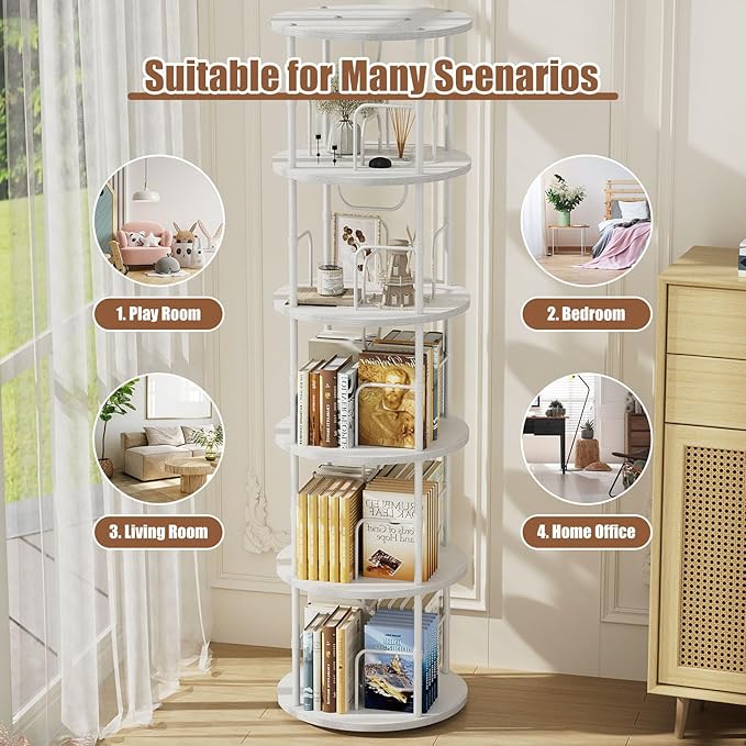 5 Tier Rotating Bookshelf, 360 ° Display Stackable Spinning Bookshelf Tower - Image 7
