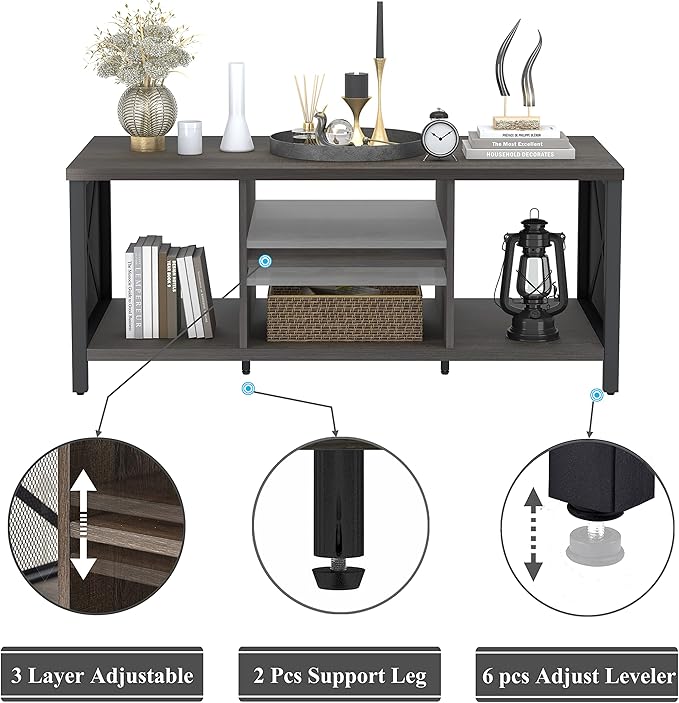 FATORRI Rustic Coffee Table for Living Room, Farmhouse Dark Wood Center Table - Image 4