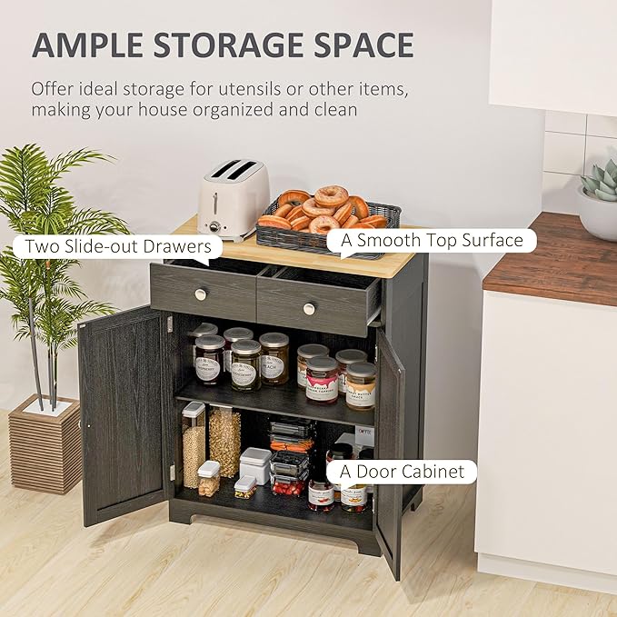 HOMCOM Sideboard with Solid Wood Countertop, Modern Kitchen Storage Cabinet - Image 4