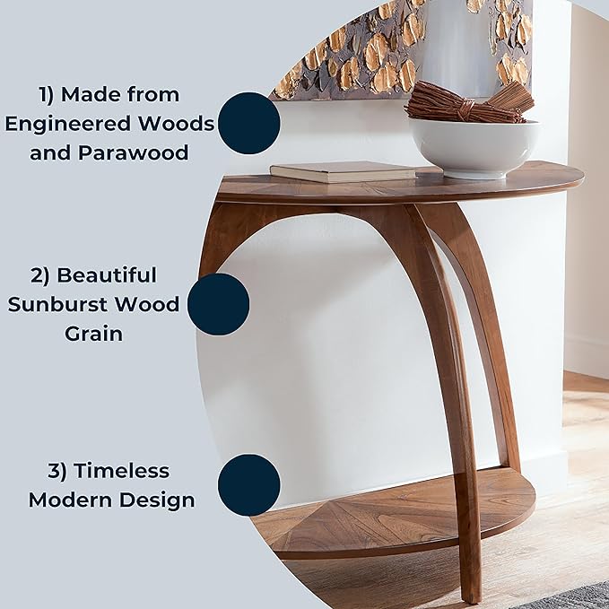 Martin Svensson Home LAX Half-Moon Wood Sofa Console Table in Warm Nutmeg Brown - Image 5