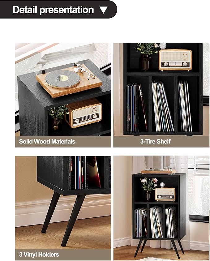 Record Player Stand, Vinyl Record Storage Cabinet - Image 8