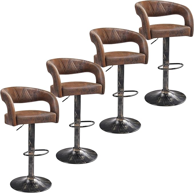 VECELO Bar Stools Set of 4 Adjustable Swivel Modern Pu Leather Barstools by VECELO