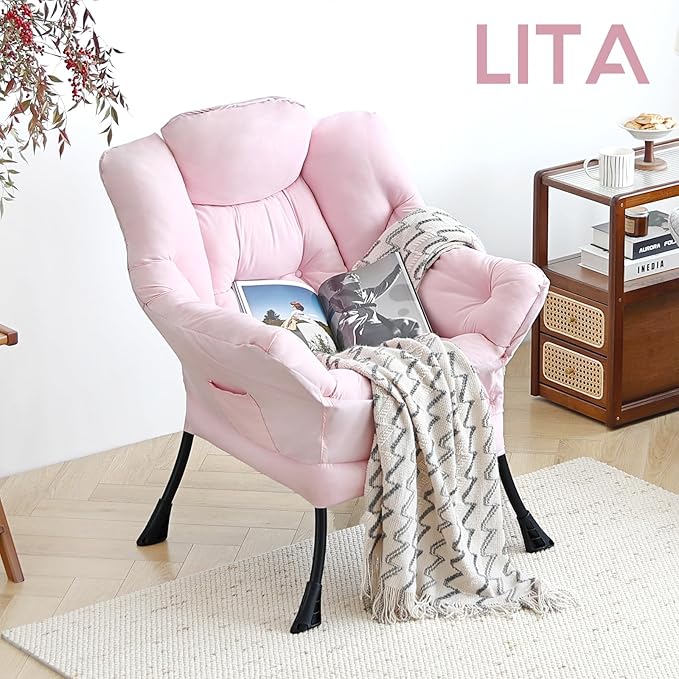 LITA Lazy Chair with Ottoman, Modern Accent Leisure Upholstered Sofa, - Image 7