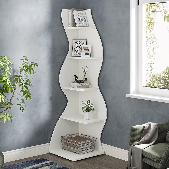 Tribesigns Corner Shelf, Modern 5-Tier Wall Corner Bookshelf, Stylish Corner - Image 2