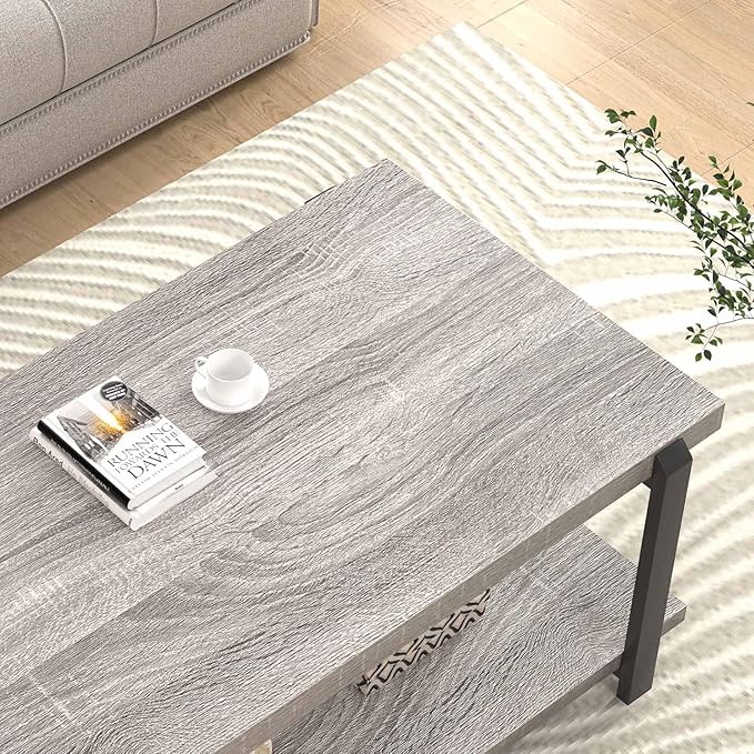 FOLUBAN Rustic Coffee Table, Modern Wood Center Table - Image 4