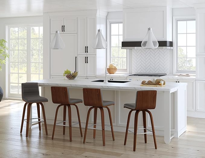 Armen Living Vienna 26" Swivel Counter Stool in Walnut Wood Finish - Image 2