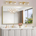 30x55In Gold Bathroom Mirror for Wall, Brushed Gold Rectangle Mirrors by Welcometocofeny