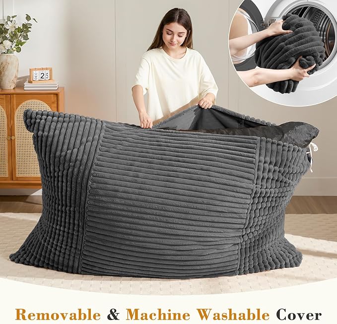 3-in-1 Giant Bean Bag Chair for Adults & Kid, Convertible Floor Sofa to Mattress - Image 4