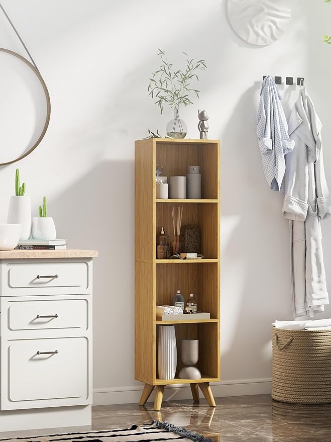Manora Small Bookcase with 4 Open Shelves, Modern Bookshelf with Wooden Legs - Image 2
