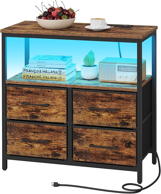 TUTOTAK LED Night Stand with Charging Station, Large Nightstand with USB and by WelcometotheTUTOTAKHome