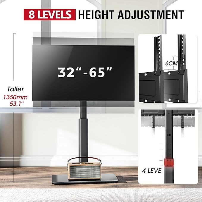 Swivel TV Floor Stand for 32-65 Inches TVs, 8 Level Height Adjustable Corner - Image 5