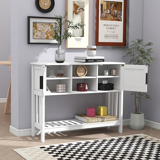TaoHFE Console Table with Storage with Doors, Modern Fashion White Narrow Side - Image 8