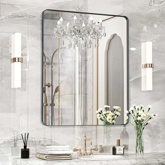 Fun Memories Wall Mirror for Bathroom, 40x32 Inch Black Bathroom Mirror by FunMemories