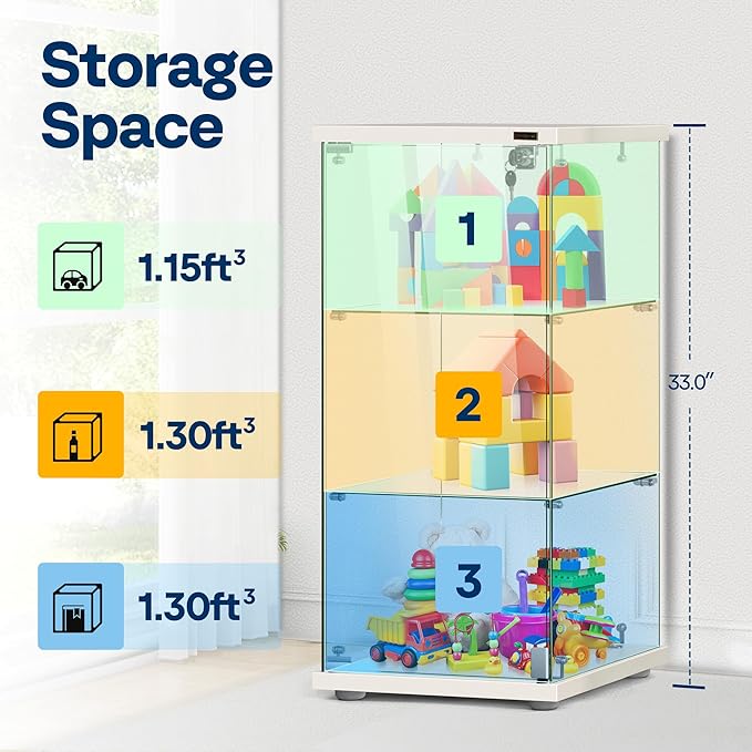 VIVOHOME 3 Layers 16''W x 16''D x 33''H Glass Display Cabinet Showcase - Image 2