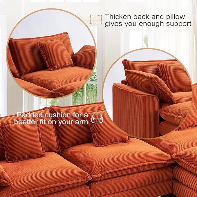 Furniliving 117‘’ L-Shaped Sofa, Luxury Corduroy Modular Sectional Couches - Image 4