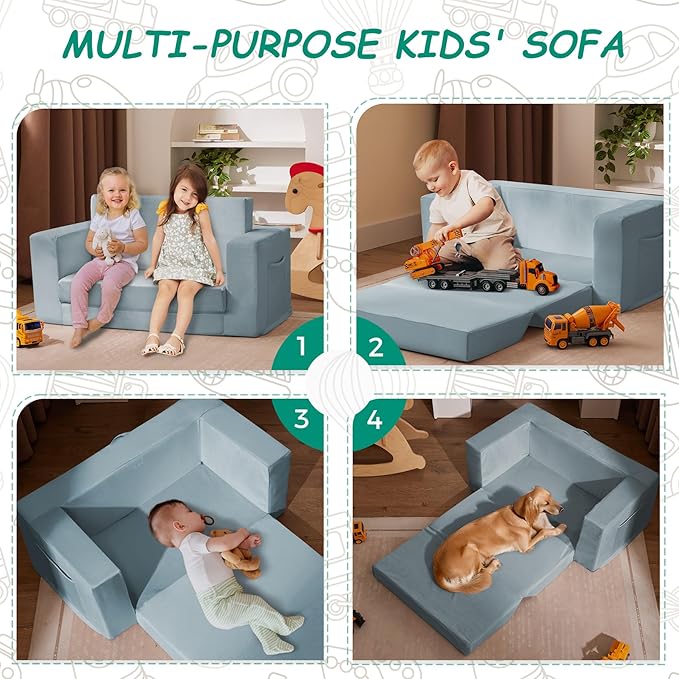 Kids Couch, 2-in-1 Toddler Chair Comfy 1-3 Years, Convertible Kids Chair - Image 9