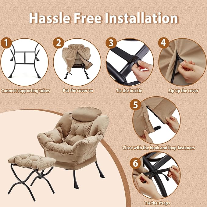 Lazy Chair with Folding Ottoman, Accent Chair Velvet Upholstered with Metal - Image 7