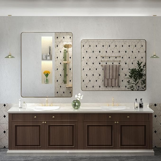 26x36 Inch Bronze Framed Mirror, Brushed Bronze Metal Bathroom Vanity Mirror - Image 5