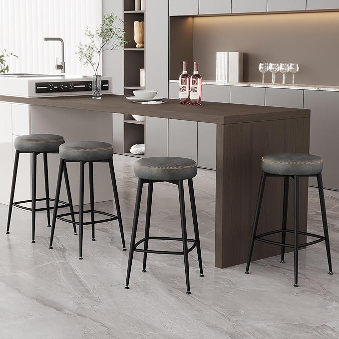 Counter Height Bar Stools, Upholstered Faux Leather Kitchen Counter Stools - Image 8