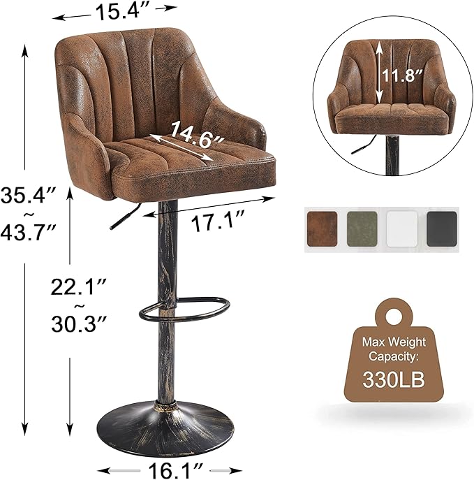 VECELO Bar Stools Set of 4, Adjustable Barstools, Counter Height Stools - Image 3