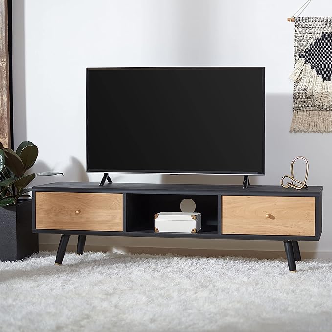 SAFAVIEH Beatrix TV Stand for up to 60" Flatscreen – Black & Oak, 2 Doors - Image 2
