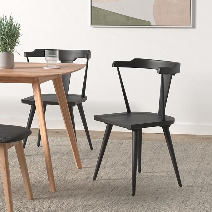 POLY & BARK Mid Century Modern Enzo Black Dining Chair – Solid Oak Wood Splat - Image 2