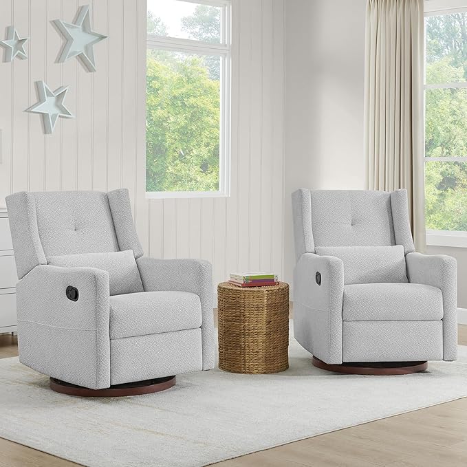 Upholstered Recliner Swivel Glider Nursery Chair Reclining Performance Fabric - Image 3
